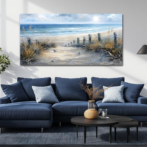 FUHAIHUA Canvas Decorations For Living Room Large Wall Art For Office Modern Bedroom Wall Decor Beach Wall Painting Blue Ocean Sea Wave Pictures Artwork Aesthetics Posters Home Decor 24X48 In