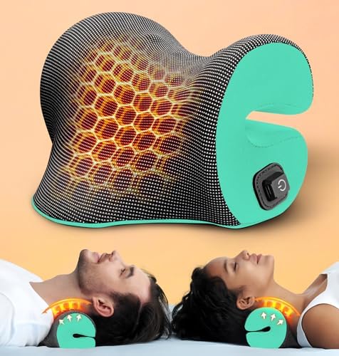 3s Heated Neck Stretcher for Pain Relief, Graphene Heating Pad, Odorless Neck Cloud Cervical Traction Device Chiropractic Pillow for Shoulder, for Women, Men, Mom, Dad (Mint Green)