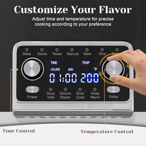 Image of Sunvivi 8 Quart Slow Cooker Roaster Oven, 12 in 1 Programmable Multi-Cooker Food Warmer with Digital Timer, Temp Control, Removable Cast Aluminum Pot & Dishwasher-Safe Tempered Glass Lid, Black