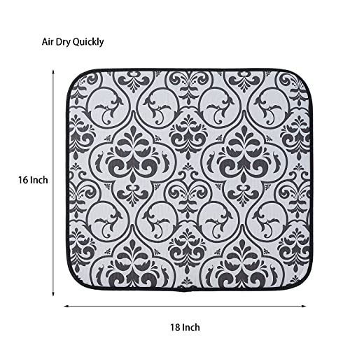 Image of Microfibre Drying Mat for Kitchen Dish Drying Drainer Mat Absorbent Drying Mat Washing Up for Glass, Plate & Cup 16inch x 18inch 2 Pack (Black Leaf)