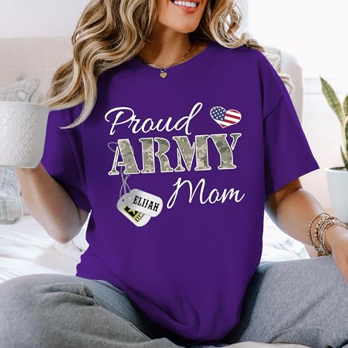 Personalized Proud Army Mom Shirt for Women, Army Mom with Dog Tag T-Shirt, Custom Soldier Name and Family Member Shirt Gift for Military Family Member On Birthday Mothers Day4