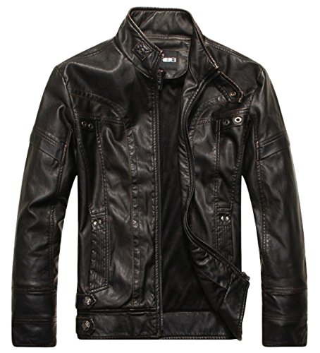 Image of chouyatou Men's Vintage Stand Collar Pu Leather Jacket