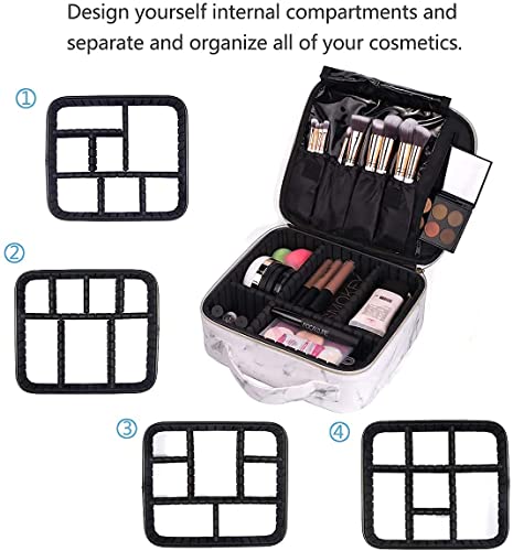 Image of SHAMAX Professional Makeup Case Organizer Bag for Women, Travel Cosmetic Kit Vanity Box with Adjustable Dividers, Portable Beauty Makeup Organiser & Cosmetic Travel Pouch | (White Marble)
