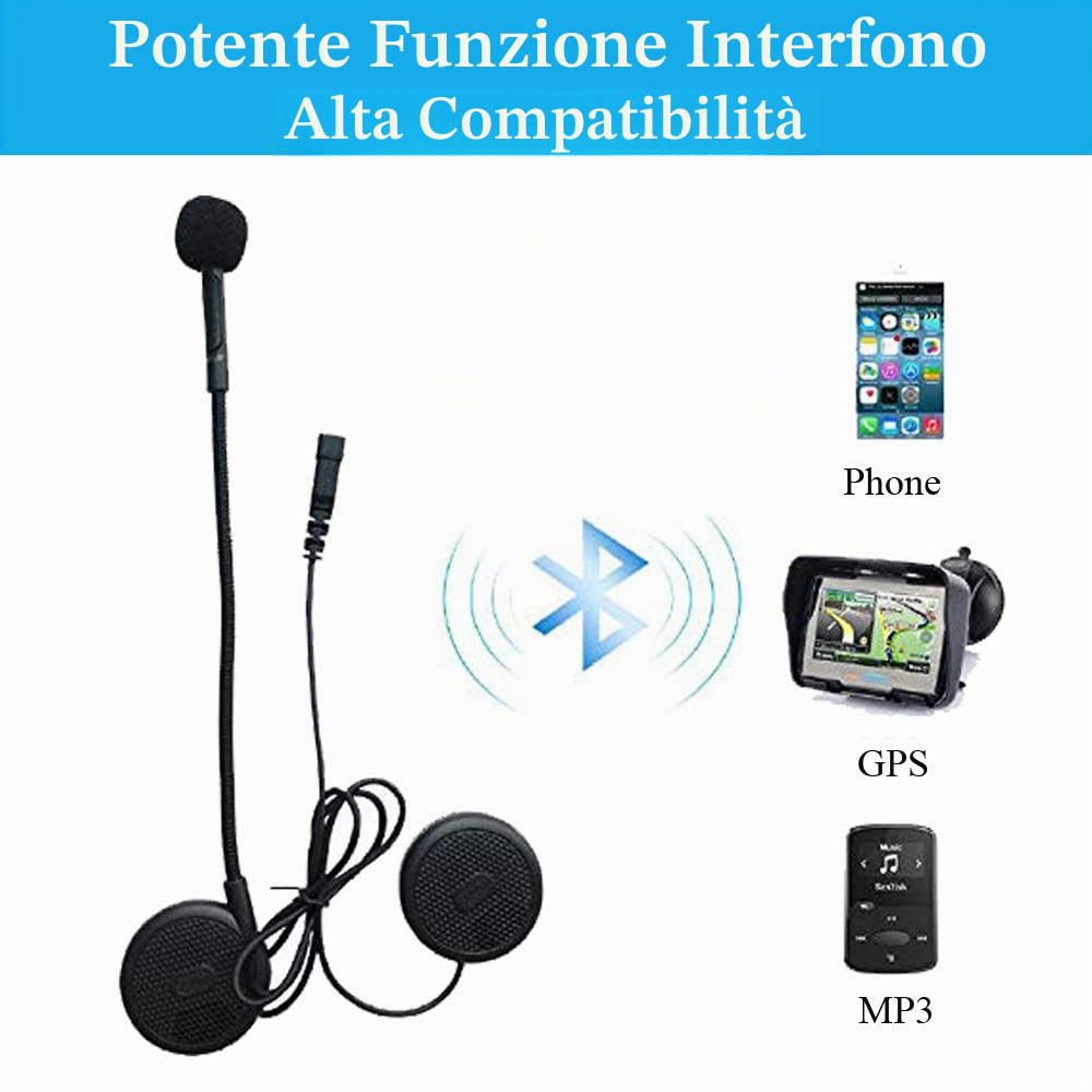 Cuffia per Casco Moto Auricolari Cuffie Bluetooth Musica Stereo, FreedConn L1M Bluetooth 4.1 Navigatore e MP3, Raggio di 10m, Interfono Cuffia e Microfono Sportivo Sci Bicicletta Arrampicata