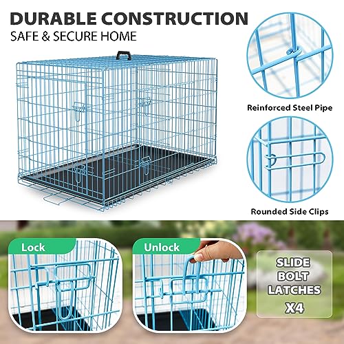 Image of BestPet | Dog Crate | 24 inch | Blue | Foldable Metal Kennel with Double Doors