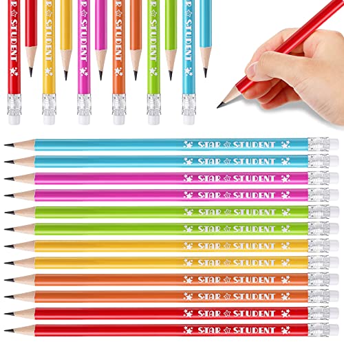 Woodcased 2 HB Pencils Asserted Colors Star Student Pencils Pre-sharpened Pencils with Erasers for Students 100th Day of School Supplies Exams Classrooms Office Supplies (24 Pieces)
