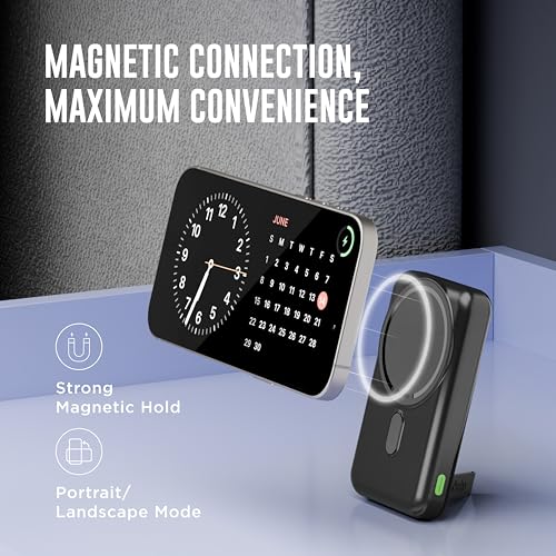 Image of URBN Wireless Power Bank for iPhone, 10000mAh MagSafe Charging with Stand, 22.5W QC+PD Output, Strong Magnetic, for iPhone 12 & Above, Android & Other Qi Enabled Devices (Black)