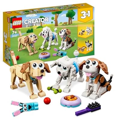 LEGO 31137 Creator 3-en-1 Adorables Chiens  Figurines de Teckel  Carlin  Caniche  Jouet de Construction pour Enfants Dès 7 Ans  Cadeau pour Les Amoureux des Chiens