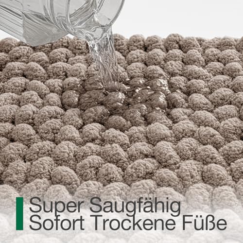 LUMI Luxus Badematte Chenille, Flauschig Weich rutschfest, Dicke Saugfähige Badteppich Waschbar, Schnelltrocknend Badezimmer Teppich für Dusche & Badewanne, Beige, 40 x 60 cm