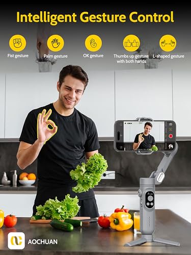 Estabilizador de cardán para smartphone de 3 ejes AOCHUAN con luz LED integrada 4