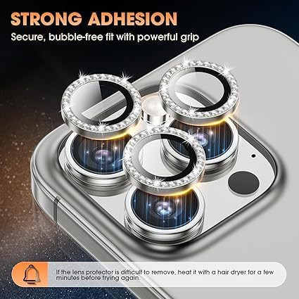 Image of Glitter Diamond Camera Lens Protector for iPhone 16 Pro / 16 Pro Max / 15 Pro / 15 Pro Max Natural Titanium UHD 9H Tempered Glass, Sparkle Crystal Design Camera Guard Scratch Resistant, Case Friendly Camera Cover