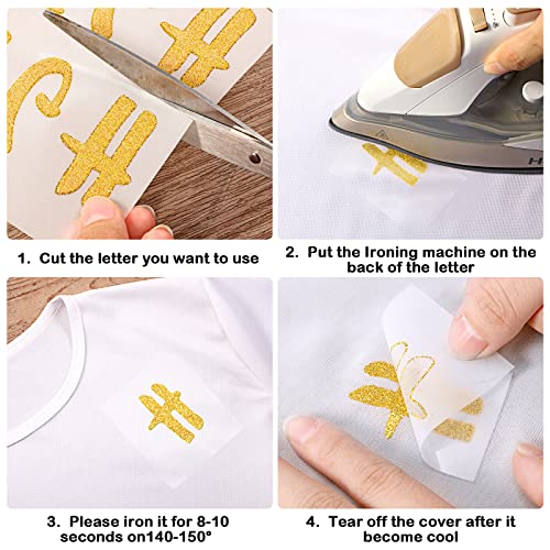 Outus 279 Pieces Graduation Iron On Letters 2 Inch A-Z Flock Letters Transfer Letters Christmas Stocking Letter Stickers Iron On Flocking Letters Alphabet For Graduation Cap Toppers (Glitter Gold) #TOP13