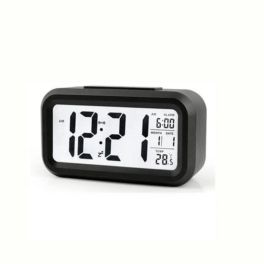 Hrwly Svart Led Digital Alarm Clock Backlight Snooze Mute Calendar Desktop Electronic Bcak Light Table Clocks(Svart)