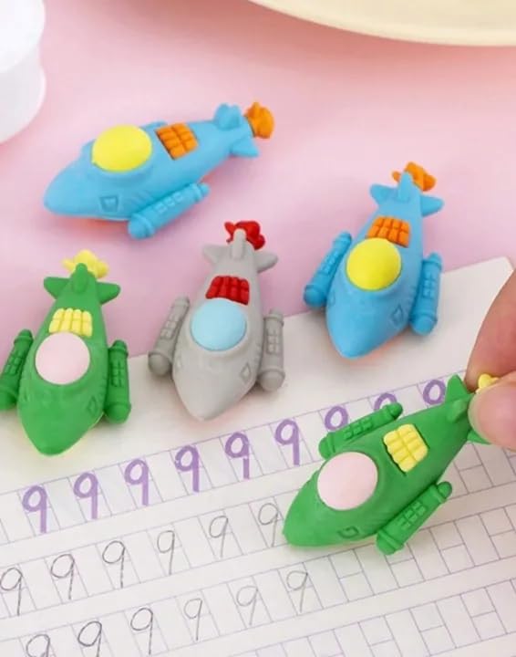 Image of AK Store (Pack of 4) 3D Cute Cartoon Shape Rubber Pencil Erasers, School Stationery for Kids, Boys Girls, Birthday Return Gifts (Aeroplane)