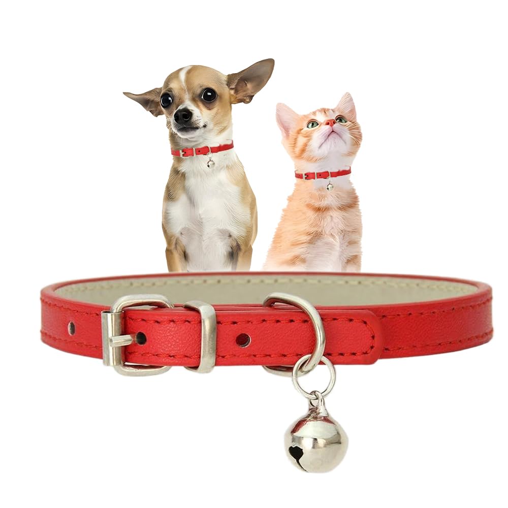 Red XXS Dog Collar with Bell Puppy Collars with Bells Cat Small Dog Bell Kitten Little Girl Female Puppia Collar for XS XSmall X-Small S Extra Breed Pets