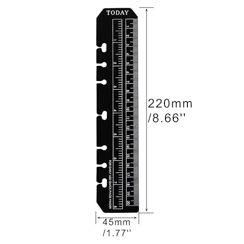 Miniatura 2 de Paquete de 10 reglas de plástico negras de 8 pulgadas para carpeta de planificación A5 de 6 agujeros, regla marcapáginas a presión, marcador de
