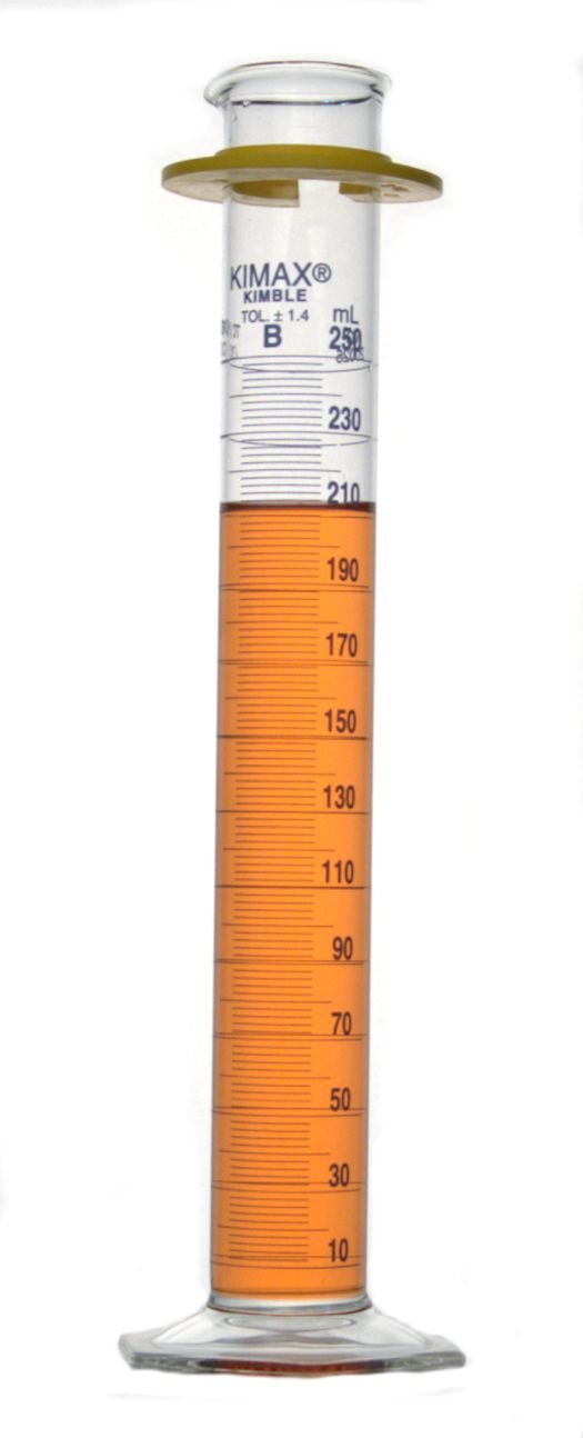 Kimble 20025-250 Borosilikatglas, Klasse B, einzelner blauer Messzylinder mit metrischer Skala mit Stoßstange, kalibriert für Lieferung, 250 ml Fassungsvermögen, 12 Stück