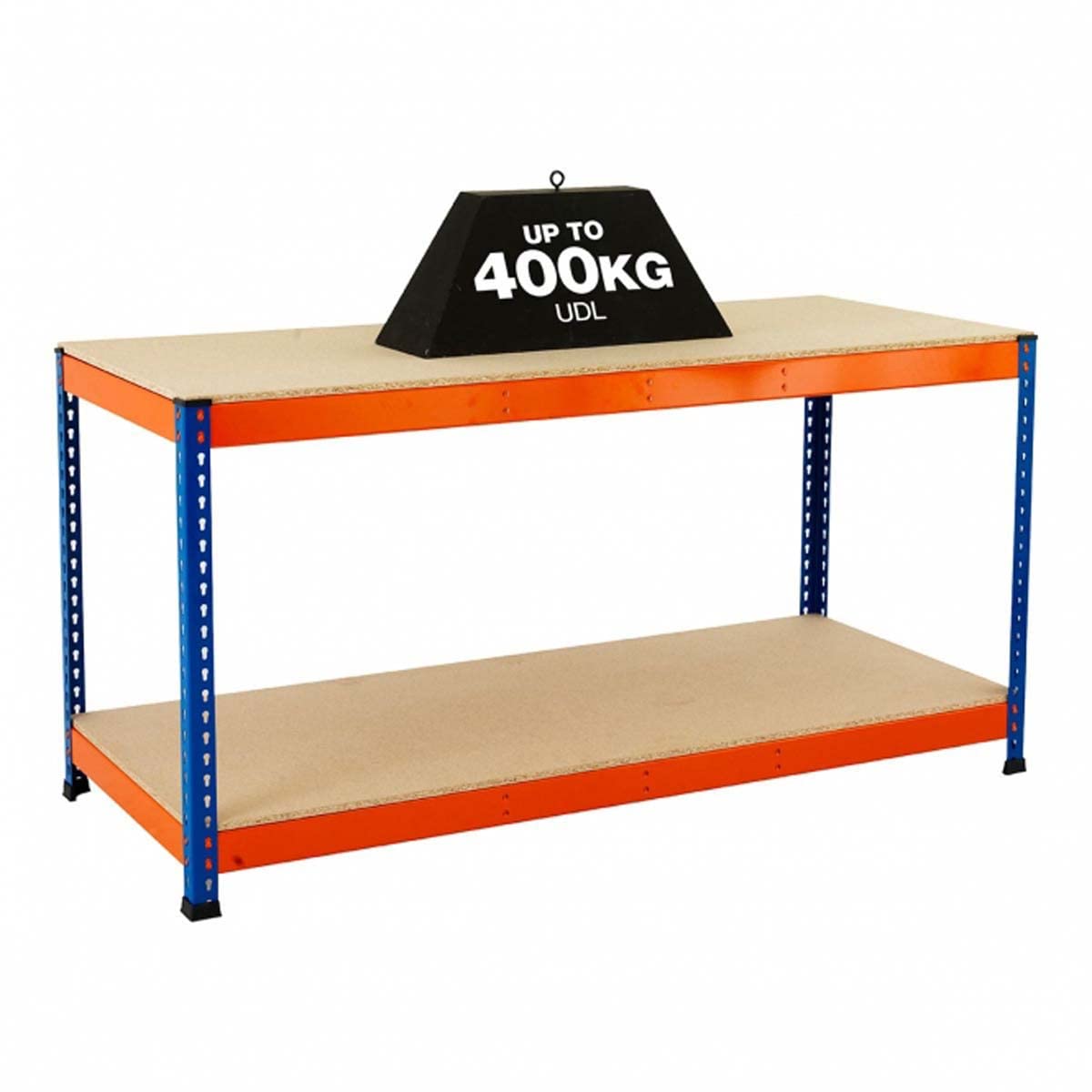BiGDUG 2 Tier Heavy-Duty Workbench - 91.5h x 122w x 61d cm - Up to 400kg Per Level UDL - 2 Levels - Powder Coated Steel Frame - Chipboard Levels