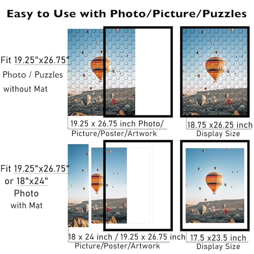 Image of JCJMY 19.25x26.75 Puzzles Frame Black, Display 18x24 with Mat or 19.25 x 26.75 without, Wall Hanging 19.25 by 26.75 Picture Frame for Poster Photo Canvas Picture Puzzles, Black