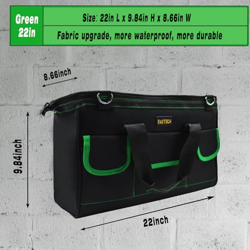 Image of FASTECH 22 Inch Tool Bag With Comfortable Shoulder Straps, Waterproof Wide Mouth Tool Kit, Tool Storage Package For Men /Women (22IN Green)