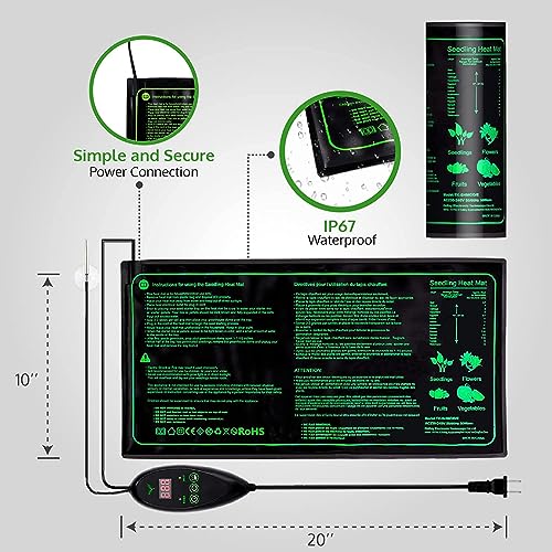 Tappetino termico 30 W per la propagazione dei semi e rettili, tappetino riscaldante impermeabile con 6 timer, ideale per coltura idroponica, 25,4 x 50,8 cm