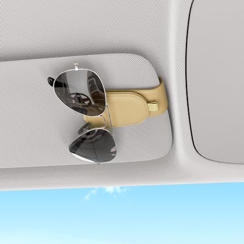 Image of Sotfamily Sunglass Holder for Car Visor, Beige, 2 Packs | Suede Cloth, Magnetic, Organizer for Car Accessories