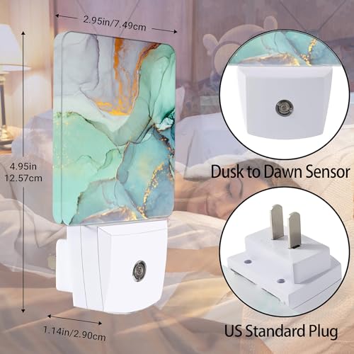 Image of Green Marble Dusk to Dawn Night Light, Auto Sensor Lamp Home Indoor Stairway Kitchen Corridor, Night Lights Plug into Wall Decor, Boys Girls Women Men Room Gifts