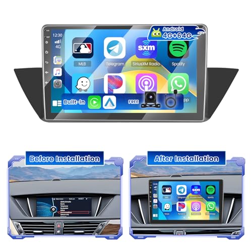 Hikity 4GB+64GB Android Radio Coche para BMW X1 E84 2010-2016, Radio 2 DIN Coche con Android Auto Carplay inalámbrico, Pantalla Táctil de 10', GPS, WiFi, Radio FM/RDS, 32EQ, Cámara Trasera, Mic
