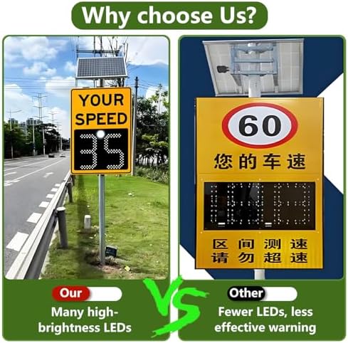 Solar Powered Radar Speed Limit Sign, LED Display for Highways & Speed-Limited Roads, 600mm x 900mm, Includes Accessories for Enhanced Safety & Visibility