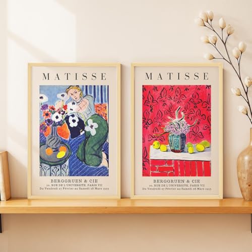 Image of SoulAbiti Woman with a Flower - 1921 & Still Life with Lemons - 1943 Framed Wall Art Print Set of 2 12x18 inch Lifght Brown Frame Plexi-Glass Famous Paintings Home Living Room Bedroom Office Decor