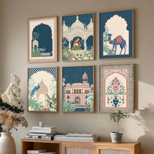 Image of kotart- Pichwai Painting for Living Room Bedroom Office Room Decor - Premium Digital Paintings with Frame for Home Decoration - Painting for Wall Decoration - Pack of 6 (13X17 INCH, A)