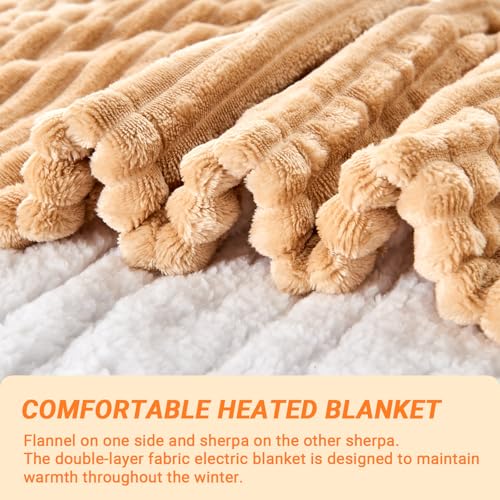 Image of Heated Blanket Electric Queen, Soft Flannel Heating Blanket with 8 Hours Auto Off 10 Fast Heating Levels Machine Washable Sherpa Heated Blanket with Overheating Protection