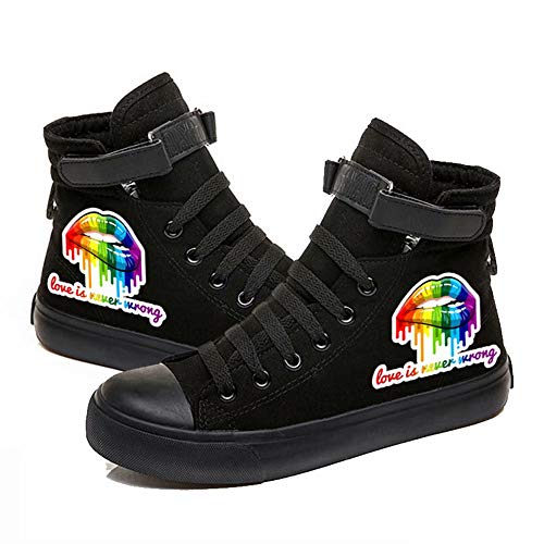 JinYiny Unisex corazón Rayado del Arco Iris y Orgullo de Junio LGBT Zapatos de Lona Impresos Zapatillas Altas con Cordones Zapatillas para Caminar