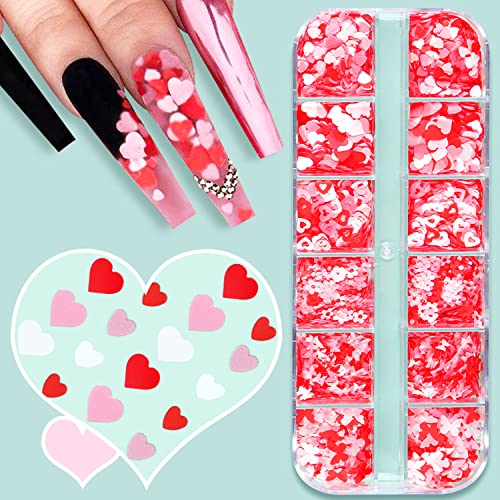 Holographic Heart Nail Art Sequins Valentine's Day Love Nail Glitter Kits Nail Decoration Supplies 3D Nails Glitter Metallic Shining Flakes Acrylic Powder Dust Sequins For Women Manicure Tips #TOP5