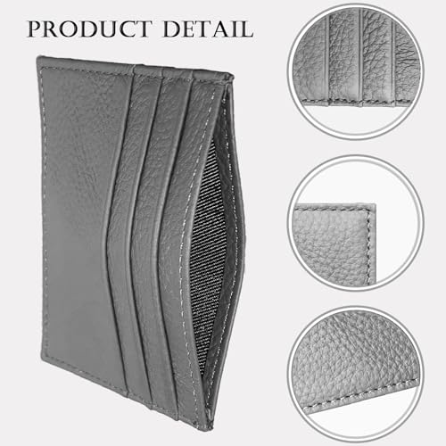 Image of WOXVM Credit Card Holder Wallet RFID Blocking Slim Credit Card Cases Holder Premium Leather Minimalist Front Pocket Small Wallet with 6 Card Slots and 1 Pockets for Men Women (Grey)