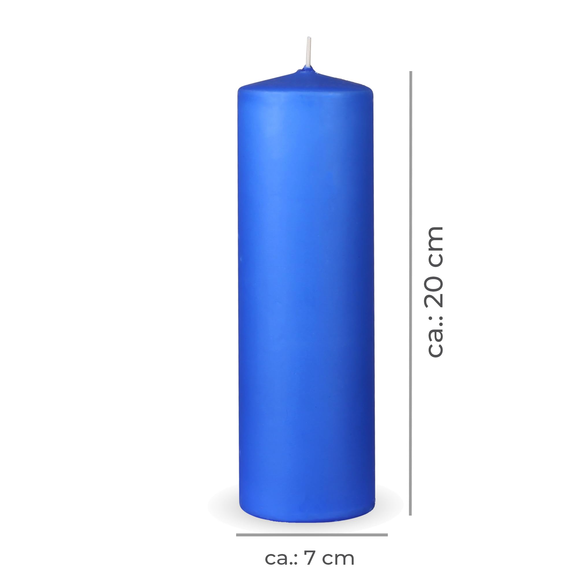Lot de 4 bougies piliers, bleu foncé, diamètre : 7 x 20 cm, en cire, longue durée de combustion jusqu'à 65 heures, non parfumées, plusieurs couleurs/tailles