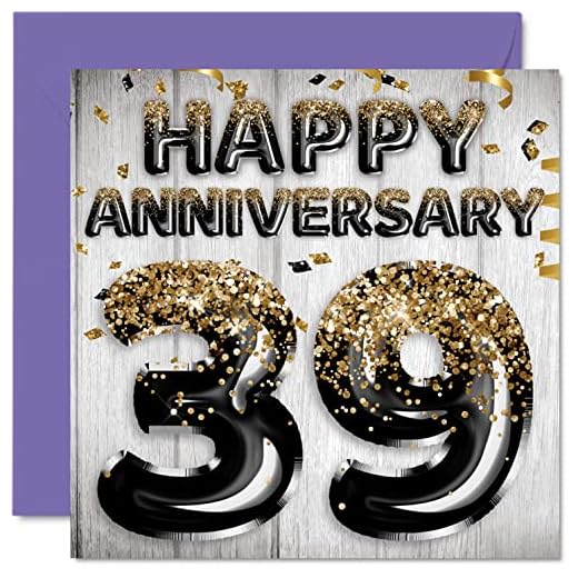 Impresionante tarjeta de 39 aniversario para marido, novio, esposa, novia, tarjetas de felicitación de 39 aniversario de la familia, tarjetas de felicitación de 145 mmx145 mm para 39 aniversarios