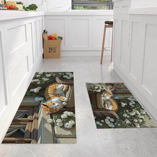 Tapis de cuisine lavable et antidérapant, duo cuisinette chat - 4