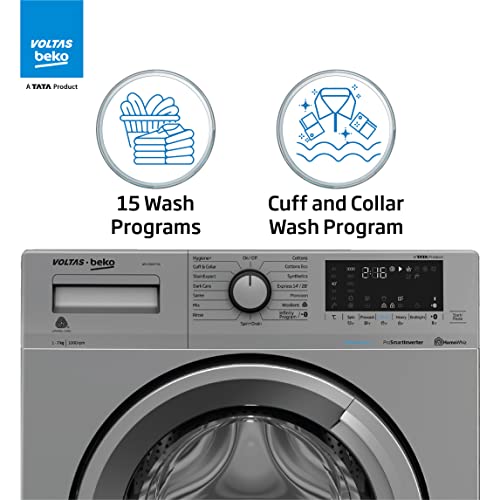 Image of Voltas Beko 7.0kg, Inverter, 5 Star Front Load Washing Machine (WFL7010VTSS, Silver), Steam Wash,Stain Expert