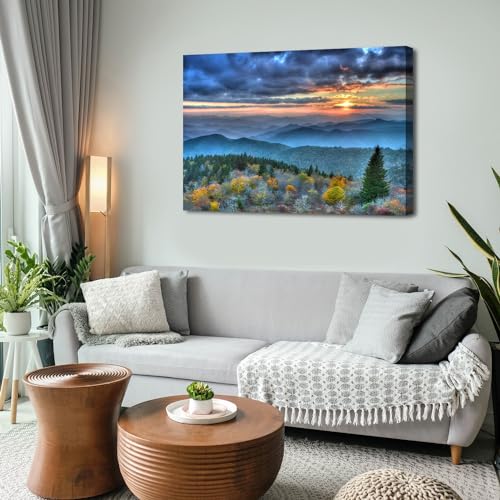 Large Smoky Mountain Wall Art Blue Ridge Mountains Wall Decor Appalachians National Park Posters Nature Sunset Forest Canvas Prints Painting Artwork for Living Room Office Home Decoration 32x48" by AIYISU - Image 6
