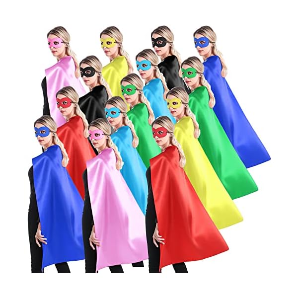 Adult superhero capes and masks for teenagers men & women 14 sets bulk pack - dress up superhero party capes for spirit day team building