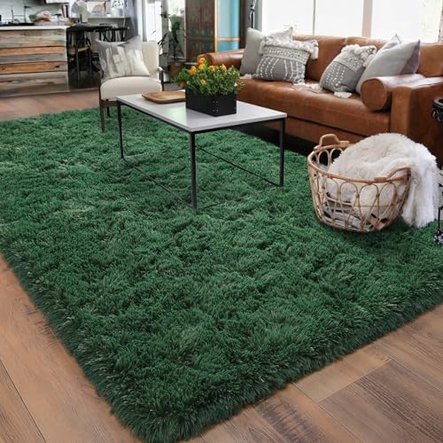 Rugs for Living Room 5x7, Soft Shaggy Modern Shag Area Rug for Bedroom, Upgrade Non-Slip Plush Fluffy Carpet for Kids Boys Girls Room Home Decor Aesthetic, Blackish Green