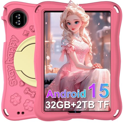 SUAAT 2026 - Tablet para niños (9 pulgadas, Android 15, 12 GB de RAM + TF 1 TB, 5G WiFi, Octa-Core, Widevine L1, Control Parental, 5000 mAh, 1340 x 800, BT 5.0, para niños con funda Eva - Rosa