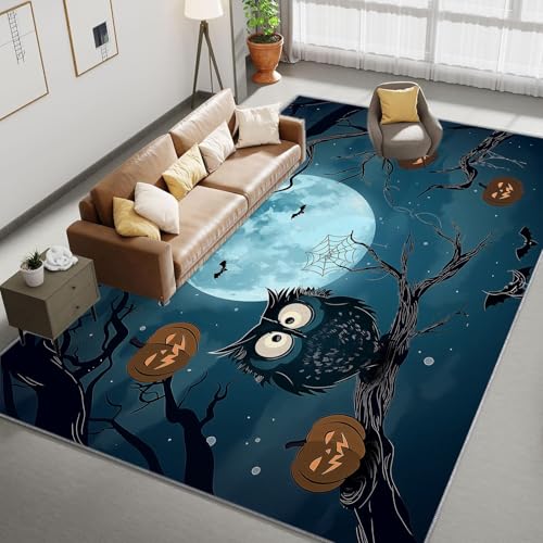 Tapis de Chambre 80 x 150 cm Doux Imprimé Style d'horreur, Tapis de Salon Grand Antidérapant Lavable Decor Animal de Dessin Animé Hibou - Moquette pour...