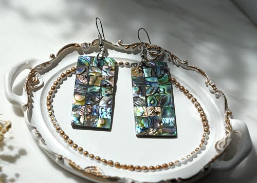 AeraVida Beautiful Ocean Long Rectangle Shaped Natural shell Dangle Earrings | Rectangle Dangle Earrings | Bar Earrings2
