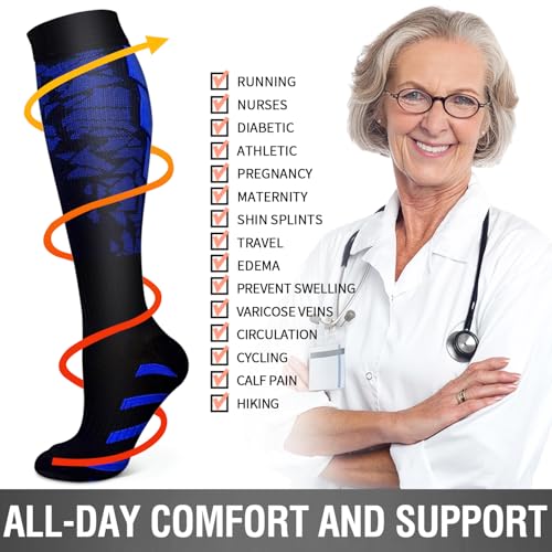 Bluemaple 6 Pack Copper Compression Socks for Women and Men Circulation-Best Support for Medical, Running,Nursing,Athletic