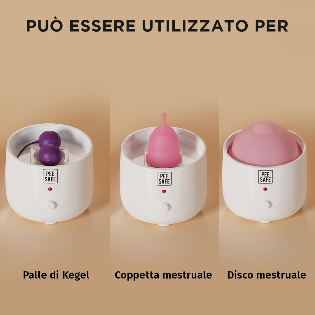 PEESAFE Sterilizzatore a Vapore per Coppetta Mestruale | Elettrico | Sterilizzazione Istantanea | Per Disco Mestruale e Palline di Kegel