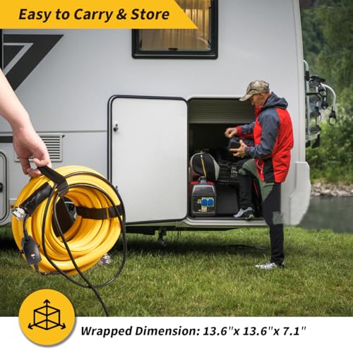 Image of UTOOL 50 FT Heated Water Hose for RV Camper with 90 Degree Elbow, NSF 372 Drinking Water Certified Garden Hose, Automatic Thermostat Antifreeze Protection to -40F, 5 /8 inch ID, 3 /4 inch GHT Adapter