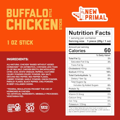 Image of New Primal Chicken Stick Sampler, Buffalo and Rotisserie, 5 Count