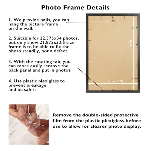 Image of JCJMY 22.375x34 Picture Frame Black for Poster Puzzle Photo Picture, Horizontal and Vertical Formats for Wall Hanging, 22.375 x 34 Wall Gallery Poster Photo Frame for 22.375 by 34 Photos Posters,Black